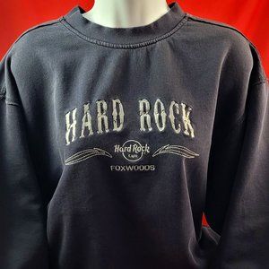 Hard Rock Cafe Foxwoods embroidered navy medium sweatshirt vintage distressed